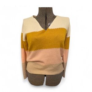 Mason & Belle Pastel Striped V-Neck Sweater Size Small Fall Cozy Comfy Knitwear‎
